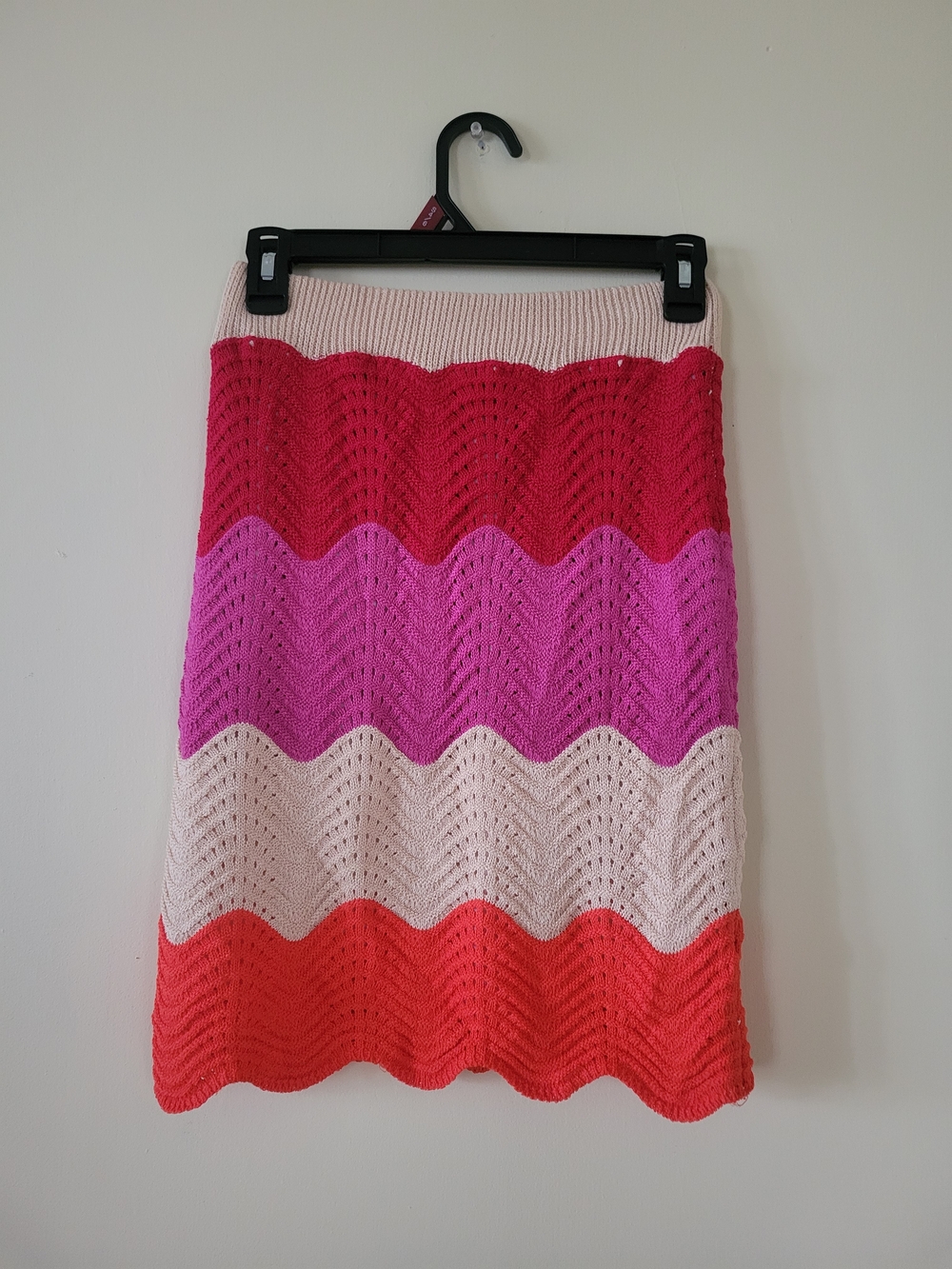 Beulah Striped Crochet Mini Skirt in Red, Pink and Cream